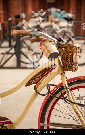 Bicycles parked under the brick archway at Flagler College in St. Augustine, Florida. (USA) Stock Photo