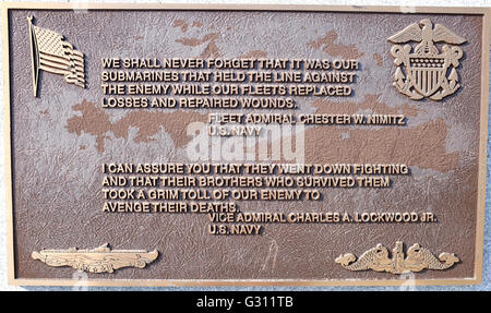 Plaque at WWII Submarine Memorial East in Groton, Connecticut Stock Photo