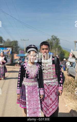 CHIANG MAI, THAILAND - JAN 12 : Unidentified Hmong female wearing traditional clothes in the celebrate New Year 's Hmong tribes Stock Photo