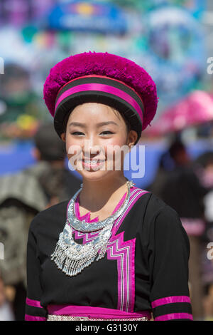 CHIANG MAI, THAILAND - JAN 12 : Unidentified Hmong female wearing traditional clothes in the celebrate New Year 's Hmong tribes Stock Photo