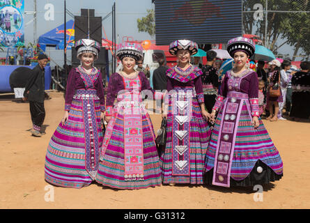 CHIANG MAI, THAILAND - JAN 12 : Unidentified Hmong female wearing traditional clothes in the celebrate New Year 's Hmong tribes Stock Photo