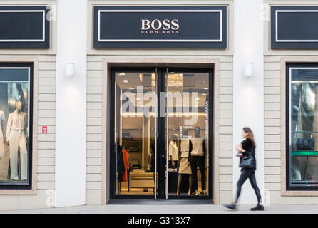 Hugo Boss luxury fashion house store entrance Stock Photo