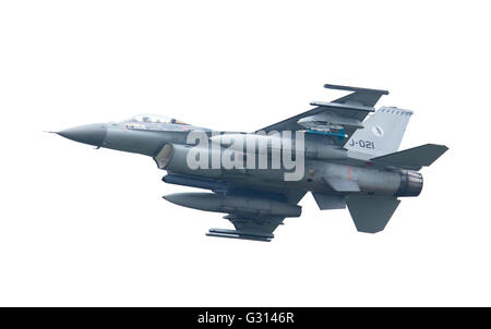 LEEUWARDEN, THE NETHERLANDS -MAY 26: F-16 fighter during a comparisontest with a F-35 in Europe on May 26, 2016 in Leeuwarden. T Stock Photo