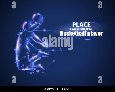 Motion design. Basketball player. Blur and light isolated on black background. Vector illustration Stock Vector