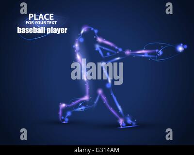 Motion design. Baseball Batter Hitting Ball. Blur and light isolated on black background. Vector illustration Stock Vector