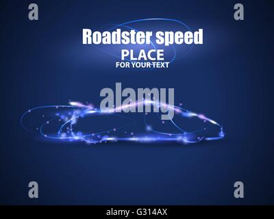 Motion design. Roadster particles, symbolizing speed. Blur and light isolated on black background. Vector illustration Stock Vector