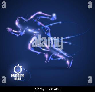 Motion design. Running Man isolated on black background. Blur and light.  Vector illustration Stock Vector