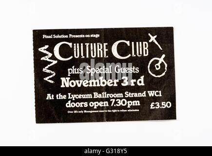 Culture Club ticket for a concert at the Lyceum Ballroom Stock Photo