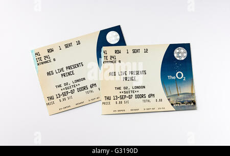 A ticket for a Prince concert at The O2 in London in September 007 Stock Photo