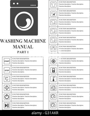 Oven manual symbols. Part 1 Instructions. Signs and symbols for washing machine exploitation manual. Instructions and function d Stock Vector