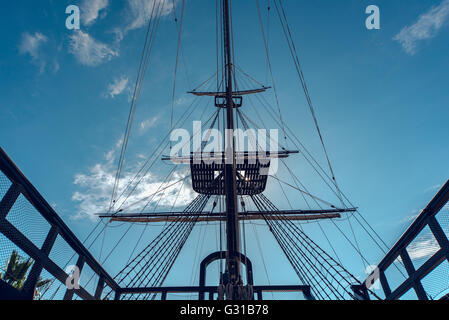 Detail of old spanish ship 'Santisima Trinidad' in the port of Alicante Stock Photo