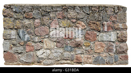 Fragment of wall is made of the big granite stones fastened with cement. The panoramic image from several photos. Sunny day. Iso Stock Photo