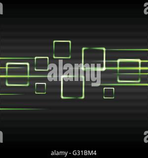 Abstract green glowing vector squares on black background Stock Vector