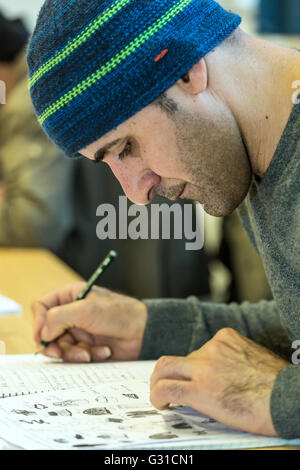 Bremen, Germany, Syrian refugees in German lessons Stock Photo