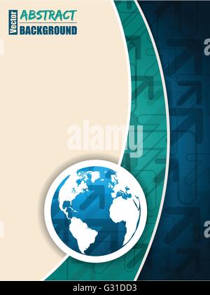Abstract turquoise blue brochure with arrows and world map Stock Vector