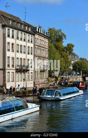 Strasbourg, France, excursion boats on the river Ill Stock Photo