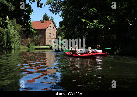 Lehde, Germany, people paddle through the Spreewald Stock Photo