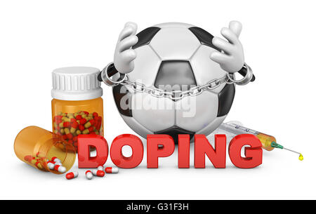 ball in handcuffs with capsules and a syringe, 3d rendering Stock Photo
