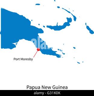 Map of Papua New Guinea and capital city Port Moresby Stock Vector