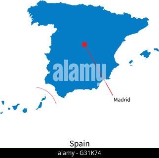 Detailed vector map of Spain and capital city Madrid Stock Vector