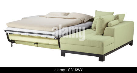 Pistachio corner couch bed isolated on white. Include clipping path Stock Photo