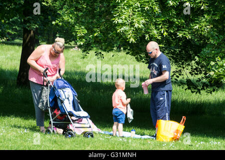 A family picnicking in Hyde Park, City of Westminster, London, England, United Kingdom Stock Photo