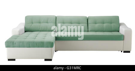 White leather corner sofa  isolated on white include clipping path Stock Photo