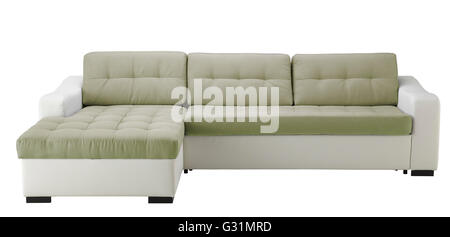 White leather corner sofa  isolated on white include clipping path Stock Photo
