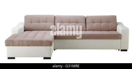 White leather corner sofa  isolated on white include clipping path Stock Photo