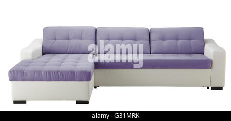 White leather corner sofa  isolated on white include clipping path Stock Photo