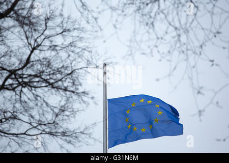 Berlin, Germany, European flag at half-mast at the Bundestag Stock Photo