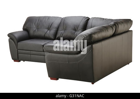 Black brown leather sofa  isolated on white include clipping path Stock Photo