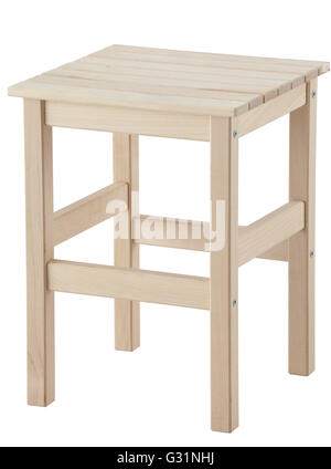 Wooden stool isolated on white background. Include clipping path. Stock Photo