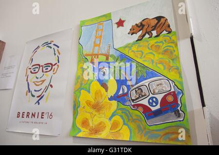 Los Angeles, California, USA. 4th June, 2016. Campaign art at a campaign office for 2016 Democratic Presidential candidate Bernie Sanders © Mariel Calloway/ZUMA Wire/Alamy Live News
