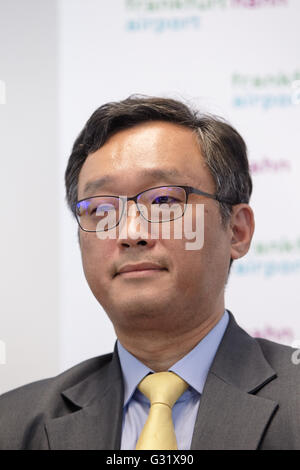 Hahn, Germany. 06th June, 2016. Yu Tao Chou, chief representative of the Shanghai Yiqian Trading Company, attends a press conference on the purchase of a majority stake in the Frankfurt·Hahn Airport, in Hahn, Germany, 06 June 2016. The German state Rhineland-Palatinate is selling its majority stake in the Frankfurt-Hahn Airport to the Shanghai Yiqian Trading Company for a low double-digit million-euro amount. Photo: THOMAS FREY/dpa/Alamy Live News Stock Photo