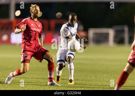 June 01, 2016: Vancouver Whitecaps Kekuta Manneh (23) kicks the ball towards the net during the Amway Canadian Championship match between Vancouver Whitecaps and Ottawa Fury FC at TD Place Stadium in Ottawa, ON, Canada. Ottawa Fury FC won the first leg of the semifinal 2-0. Daniel Lea/CSM Stock Photo