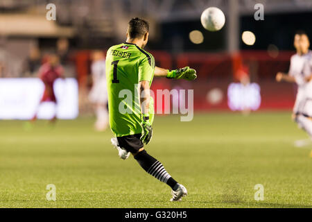 June 01, 2016: Vancouver Whitecaps goalkeeper David Ousted (1) kicks the ball downfield during the Amway Canadian Championship match between Vancouver Whitecaps and Ottawa Fury FC at TD Place Stadium in Ottawa, ON, Canada Daniel Lea/CSM Stock Photo