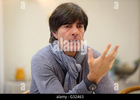 Ascona, Switzerland. 02nd June, 2016. German national soccer team coach Joachim Loew during an interview with the German Press Agency (dpa) in Ascona, Switzerland, 02 June 2016. Photo: CHRISTIAN CHARISIUS/dpa/Alamy Live News Stock Photo