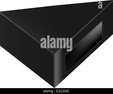 VECTOR PACKAGING: Black triangle packaging box with window on isolated white background. Mock-up template ready for design. Stock Vector