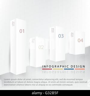 VECTOR INFOGRAPHIC: Four beautiful 3D white gray square prism Stock Vector