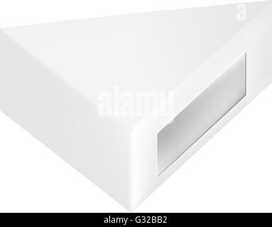 VECTOR PACKAGING: White gray triangle packaging box with window on isolated white background. Mock-up template ready for design. Stock Vector