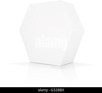 VECTOR PACKAGING: White gray hexagon packaging box on isolated white background. Mock-up template ready for design. Stock Vector