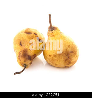 Two Over Ripe Pears on a white background Stock Photo