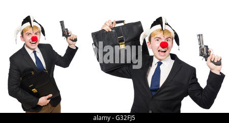 Businessman clown in funny concept isolated on white Stock Photo