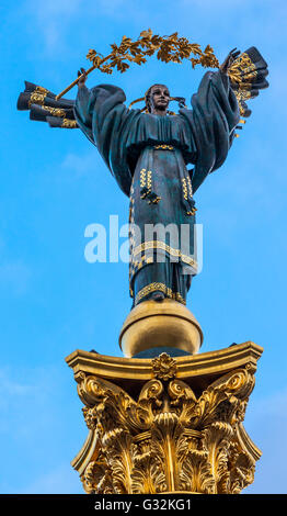 Peasant Girl Slavic Goddess Berehynia on top Independence Monument, Maidan Kiev Ukraine Stock Photo