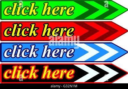 Click Here button, green, blue, red and black web button, Stock Vector