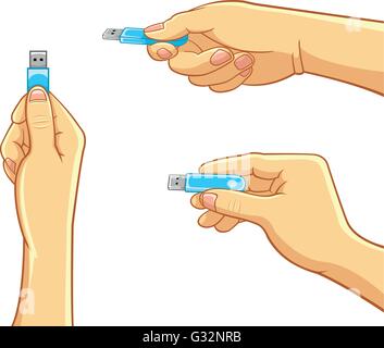 Computer - Hand Holding a USB Flash Drive Stock Vector