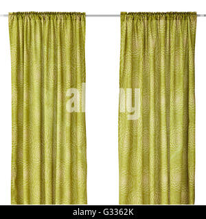 Classic yellow curtain with abstract geometric pattern. Isolated on white background. Include path. Stock Photo