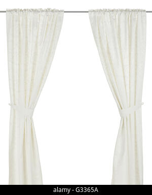 Classic white curtain. Isolated on white background. Include path. Stock Photo