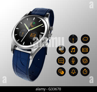 Analogue wristwatch with digital touch screen.  Smart watch concept. Stock Photo